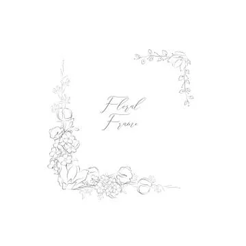 Vector Delicate Floristic Frame with Flowers, Branches Stock Illustration