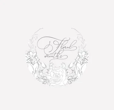 Vector Delicate Floristic Frame with Flowers, Branches Stock Illustration