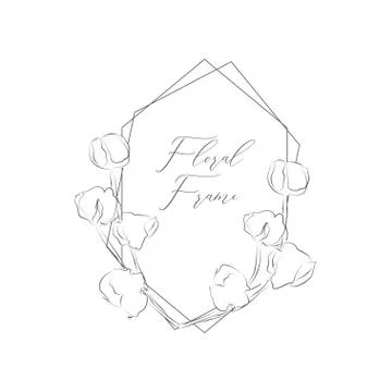 Vector Delicate Floristic Geometric Frame, Cotton Flowers Stock Illustration
