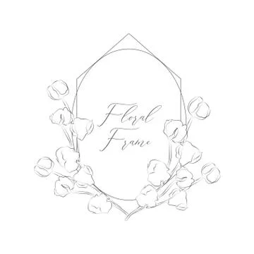 Vector Delicate Floristic Geometric Frame, Cotton Flowers Stock Illustration