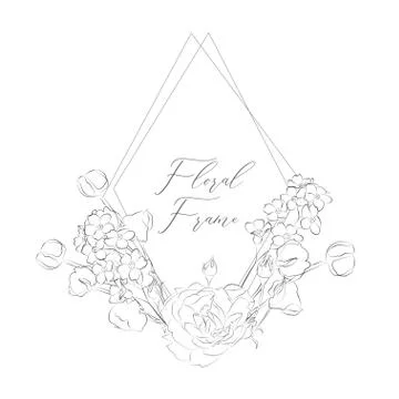 Vector Delicate Floristic Geometric Frame, Flowers Stock Illustration