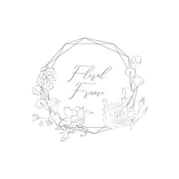 Vector Delicate Floristic Geometric Frame with Flowers Stock Illustration