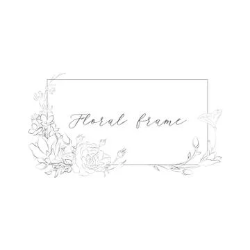 Vector Delicate Floristic Geometric Frame with Flowers Stock Illustration