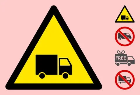 Vector Delivery Car Warning Triangle Sign Icon Stock Illustration
