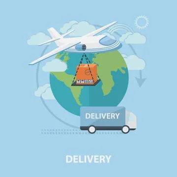 Vector delivery concept Vector delivery concept with plane, car, land layo... Stock Photos