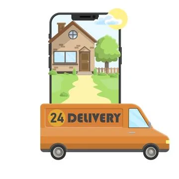 Vector delivery with phone and machine Stock Illustration
