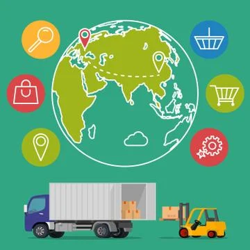 Vector delivery service concept background. Logistics in business and industry Illustrazione stock