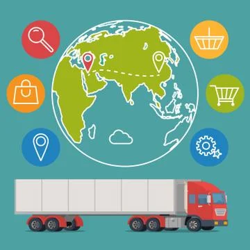 Vector delivery service concept background. Logistics in business and industry Illustrazione stock