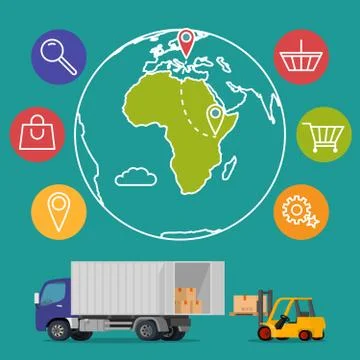 Vector delivery service concept background. Logistics in business and industry Illustrazione stock