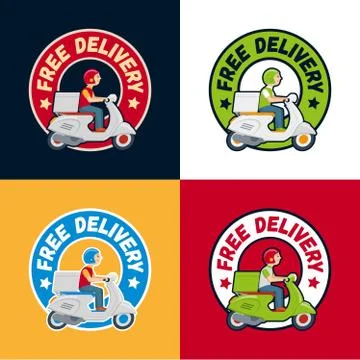 Vector delivery service scooter label set Stock Illustration