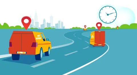 Vector of delivery trucks on a road Stock Illustration