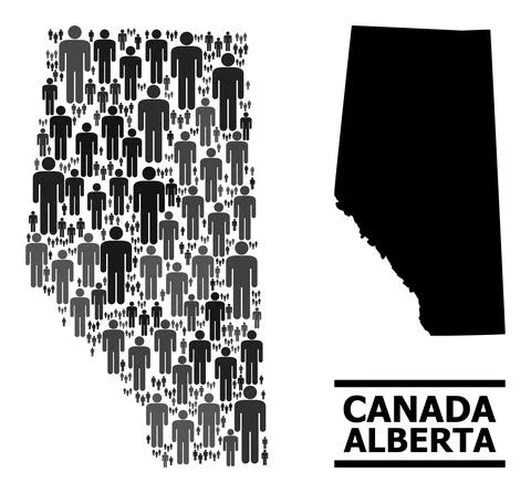 Vector Demographics Collage Map of Alberta Province and Solid Map Stock Illustration