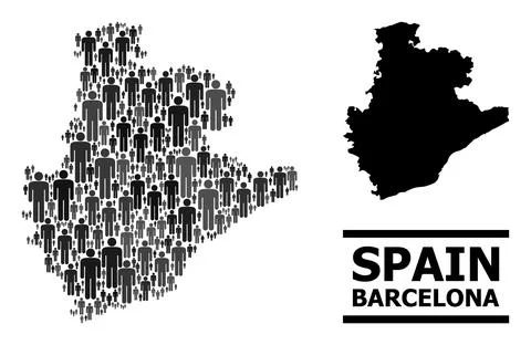 Vector Demographics Collage Map of Barcelona Province and Solid Map Stock Illustration