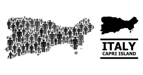 Vector Demographics Collage Map of Capri Island and Solid Map Stock Illustration