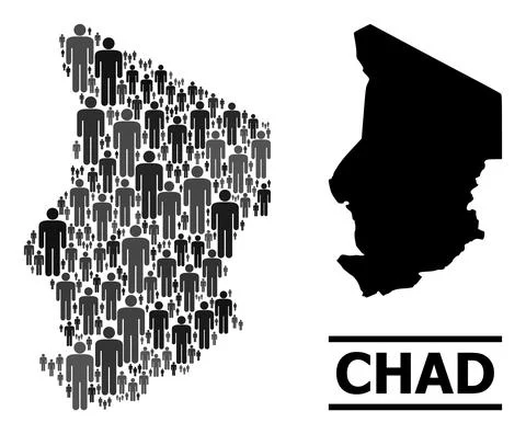 Vector Demographics Collage Map of Chad and Solid Map イラスト素材