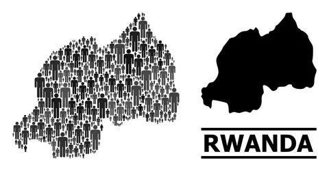Vector Demographics Collage Map of Rwanda and Solid Map Stock Illustration