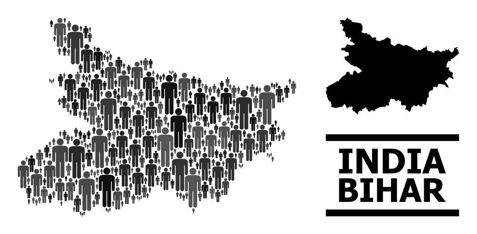 Vector Demographics Mosaic Map of Bihar State and Solid Map Stock Illustration