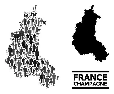 Vector Demographics Mosaic Map of Champagne Province and Solid Map Stock Illustration