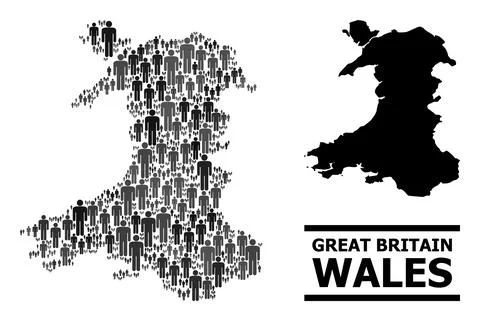 Vector Demographics Mosaic Map of Wales and Solid Map 스톡 일러스트