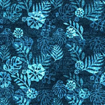Vector denim exotic leaf seamless pattern. Faded jeans background with tropical Stock Illustration