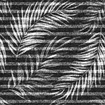 Vector denim exotic palm leaf seamless pattern. Faded jeans background with Illustrazione stock
