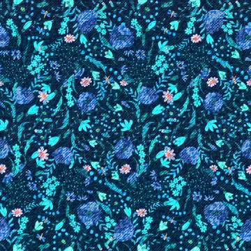 Vector Denim floral seamless pattern. Jeans background with Rose flowers. Blue Illustrazione stock