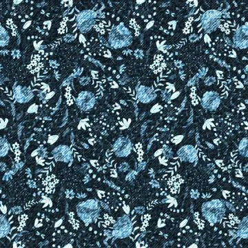 Vector Denim floral seamless pattern. Jeans background with Rose flowers. Blue Stock Illustration