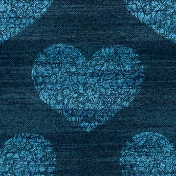 Vector denim romantic seamless pattern. Faded jeans background with zentangle Stock Illustration