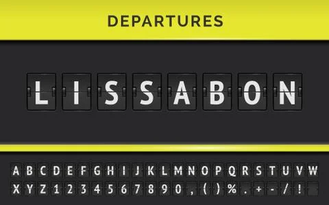 Vector Departure flip board with destination in Lissabon. Airport terminal panel Illustrazione stock