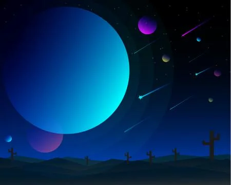 Vector Desert Landscape With Cactus And Star. Stock Illustration