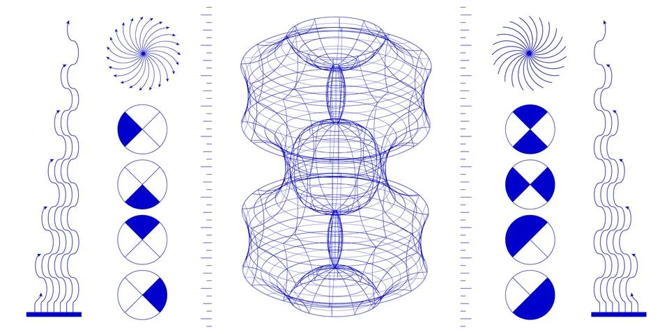 Vector design, abstract geometry. Depiction of interconnected grids, hyperbolic Stock Illustration