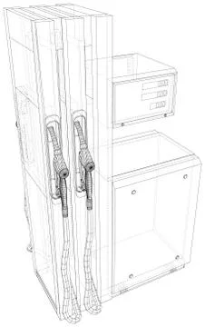 Vector design and retro gas pumps isolated. Vector rendering of 3d. Wire-frame Stock-Illustration