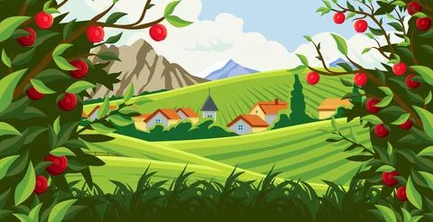 Vector design for an apple plantation Stock Illustration