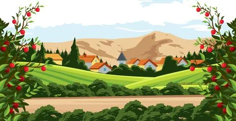 Vector design for an apple plantation Stock Illustration