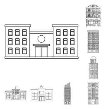 Vector design of architecture and exterior symbol. Collection of architecture Ilustración de archivo