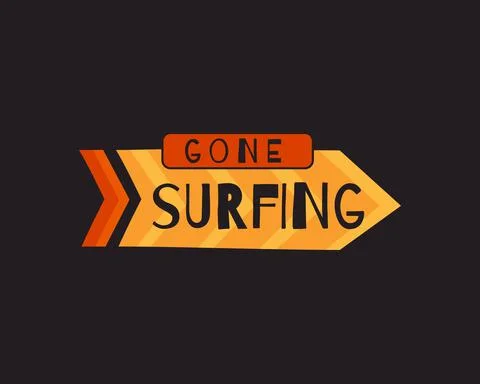 Vector design of arrow with Gone Surfing inscription. Print logo on black Illustrazione stock