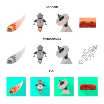 Vector design of astronomy and technology sign. Set of astronomy and sky stock Illustrazione stock