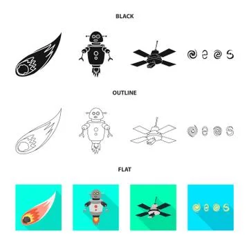 Vector design of astronomy and technology symbol. Set of astronomy and sky stock Illustrazione stock