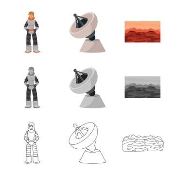 Vector design of astronomy and technology logo. Set of astronomy and sky stock Stock Illustration