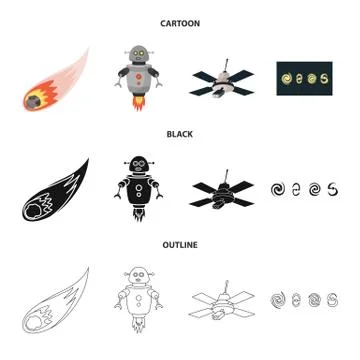 Vector design of astronomy and technology sign. Set of astronomy and sky stock Illustrazione stock