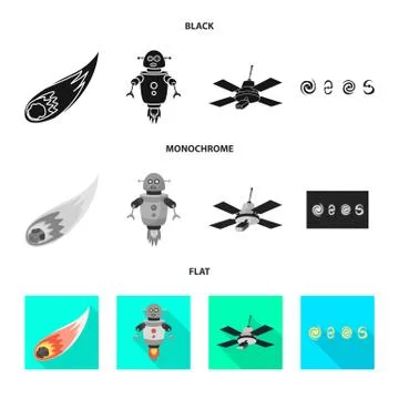 Vector design of astronomy and technology symbol. Set of astronomy and sky stock Illustrazione stock