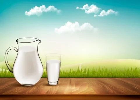 Vector Design Background With Milk In Jug And Glass. Stock Illustration