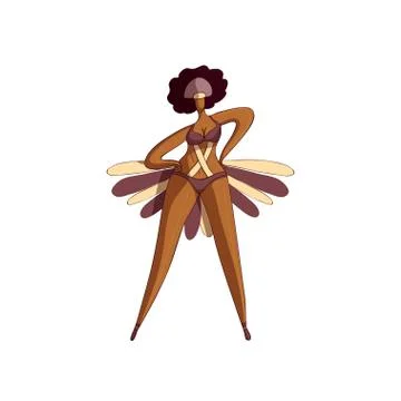 Vector design of beautiful Brazilian dancer. Woman in bikini with feathers. Girl Stock-Illustration