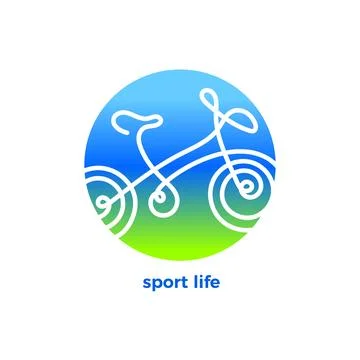 Vector design of bicycle shape in circle. Line art logo. Illustration on brig Illustrazione stock