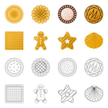 Vector design of biscuit and bake sign. Collection of biscuit and chocolate Stock Illustration
