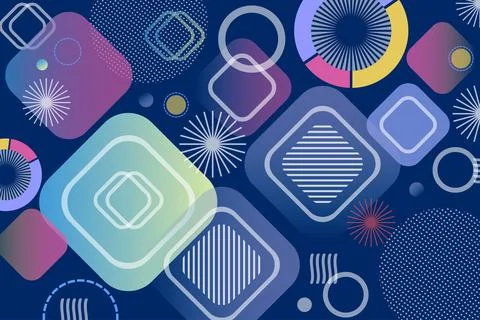 Vector design of a blue background with flat multicolored geometric shapes Stock Illustration