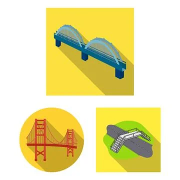 Vector design of bridge and construction sign. Set of bridge and arch stock Stock Illustration
