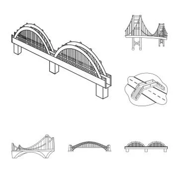 Vector design of bridge and construction symbol. Collection of bridge and arch Stock Illustration