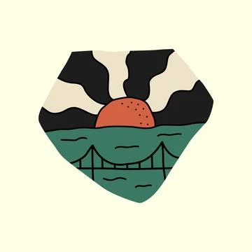 Vector design of the bridge view with the sunset on the ocean background Stock Illustration
