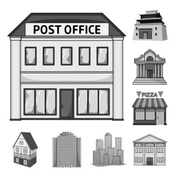 Vector design of building and city icon. Set of building and business stock Ilustración de archivo